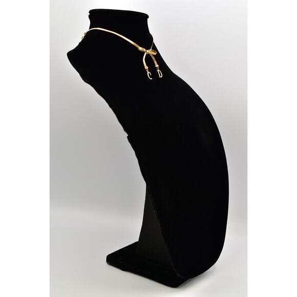 Christian Dior Vintage Bow Choker Necklace Logo CD Charm Gold Chain Signed BinBD - Picture 4 of 12